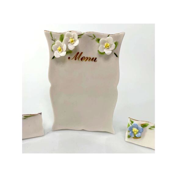 A Shafford Design Menu Stand 12 Place Cards Item 246 Vintage Porcelain Floral - Picture 1 of 15